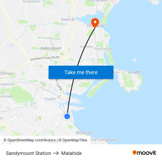 Sandymount Station to Malahide map