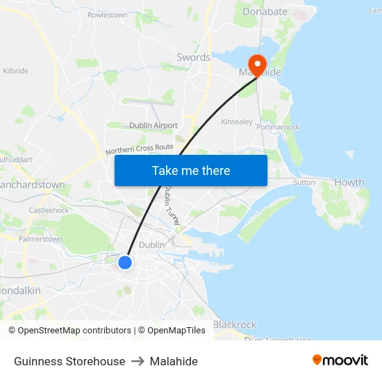 Guinness Storehouse to Malahide map