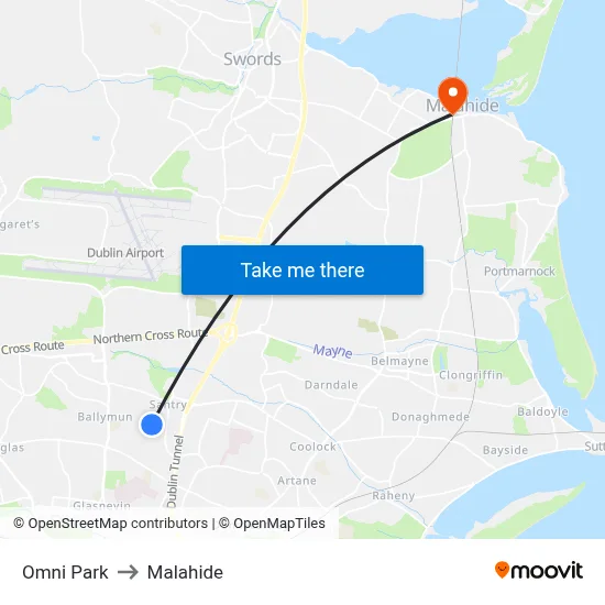 Omni Park to Malahide map