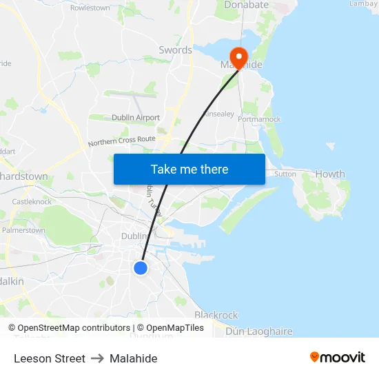 Leeson Street to Malahide map