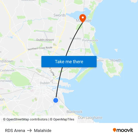 RDS Arena to Malahide map