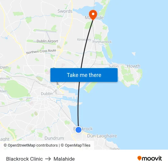 Blackrock Clinic to Malahide map