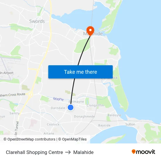 Clarehall Shopping Centre to Malahide map