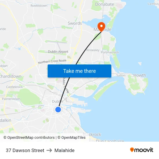 37 Dawson Street to Malahide map