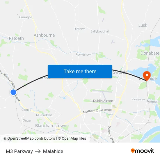 M3 Parkway to Malahide map