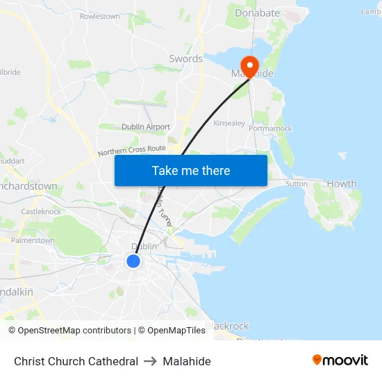 Christ Church Cathedral to Malahide map