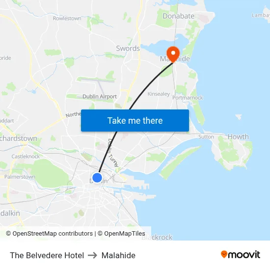 The Belvedere Hotel to Malahide map