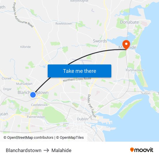 Blanchardstown to Malahide map