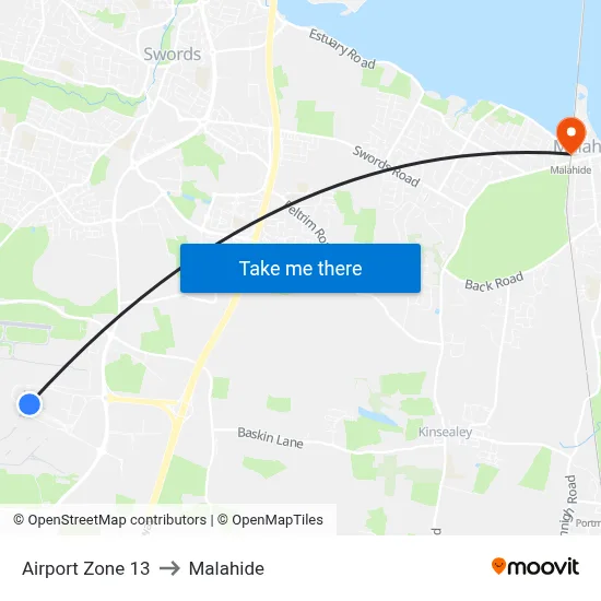 Airport Zone 13 to Malahide map