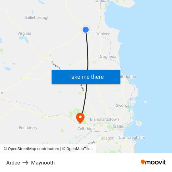 Ardee to Maynooth map