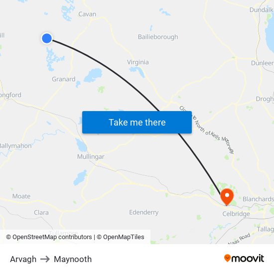 Arvagh to Maynooth map