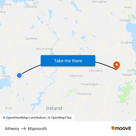 Athenry to Maynooth map
