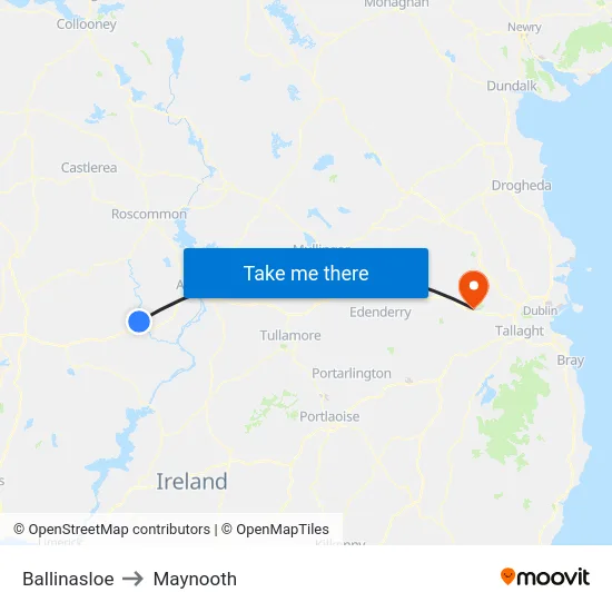 Ballinasloe to Maynooth map