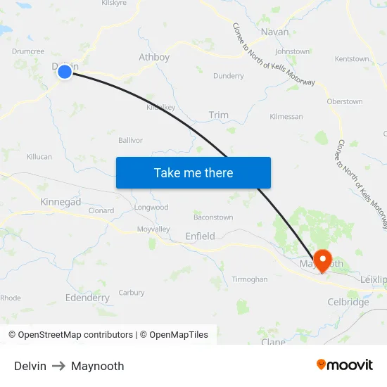 Delvin to Maynooth map