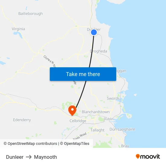 Dunleer to Maynooth map