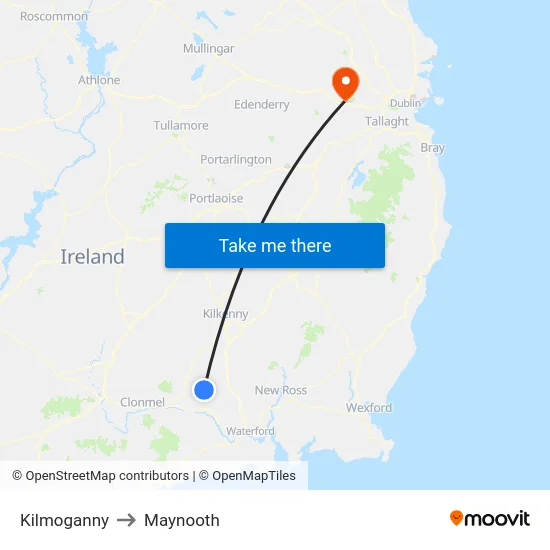Kilmoganny to Maynooth map