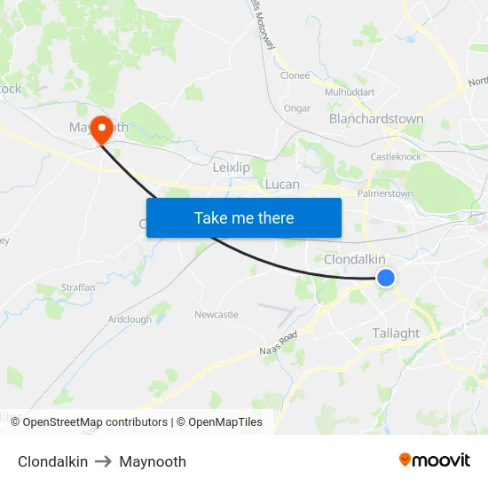 Clondalkin to Maynooth map