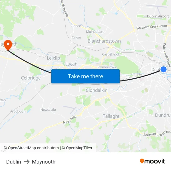 Dublin to Maynooth map