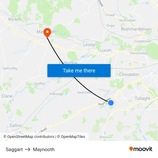 Saggart to Maynooth map
