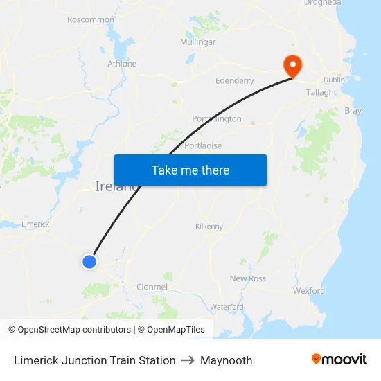 Limerick Junction Train Station to Maynooth map