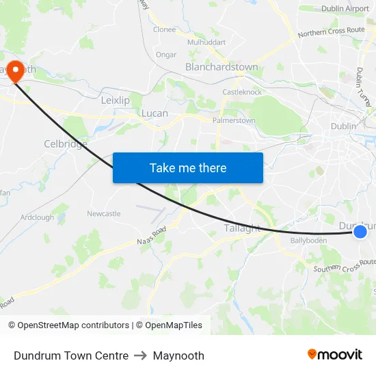Dundrum Town Centre to Maynooth map