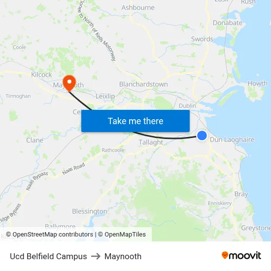 Ucd Belfield Campus to Maynooth map