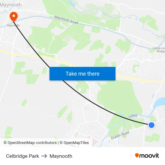 Celbridge Park to Maynooth map