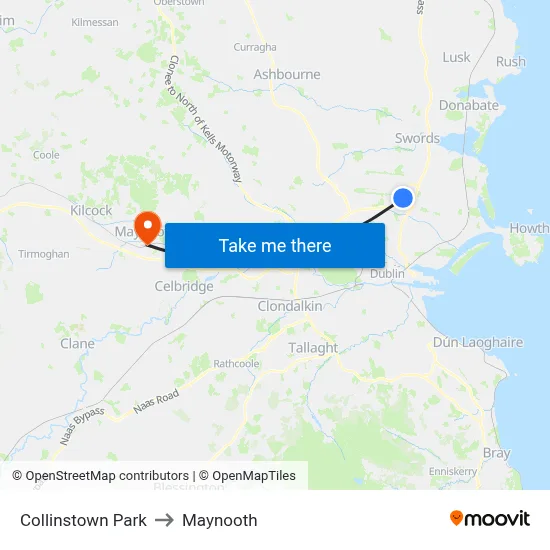 Collinstown Park to Maynooth map
