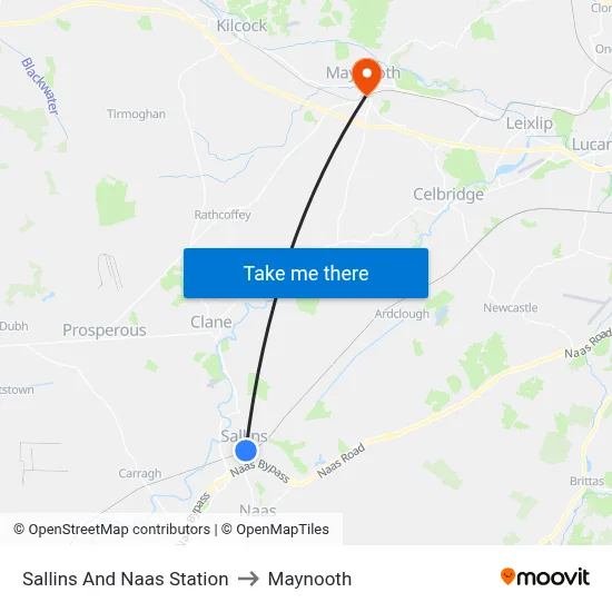 Sallins And Naas Station to Maynooth map