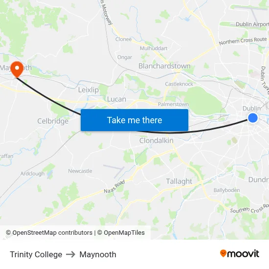 Trinity College to Maynooth map