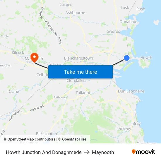 Howth Junction And Donaghmede to Maynooth map