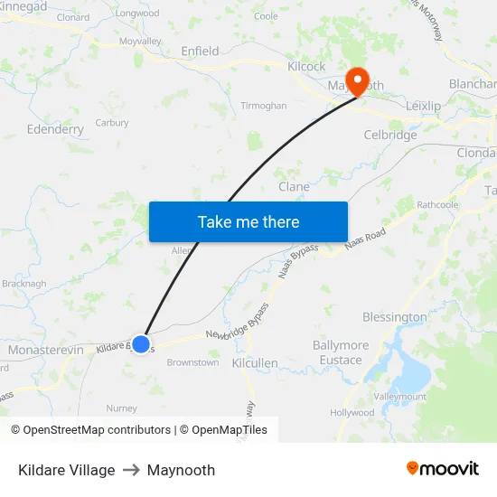 Kildare Village to Maynooth map