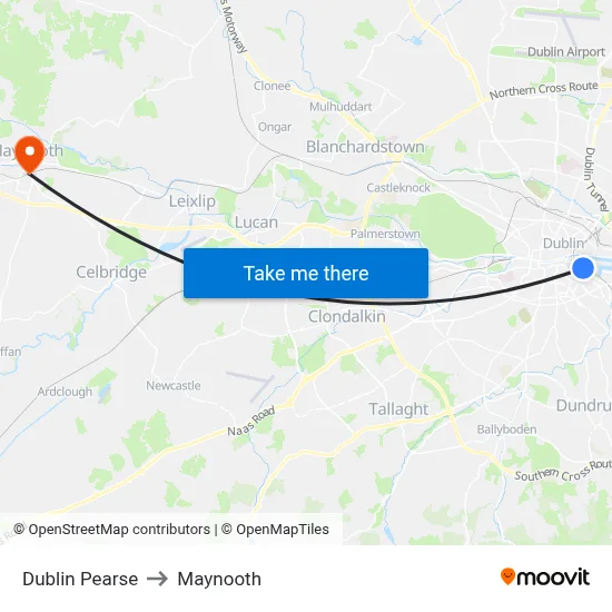 Dublin Pearse to Maynooth map