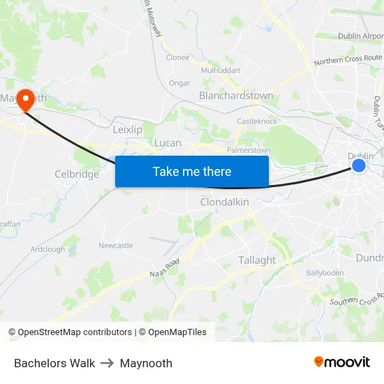 Bachelors Walk to Maynooth map