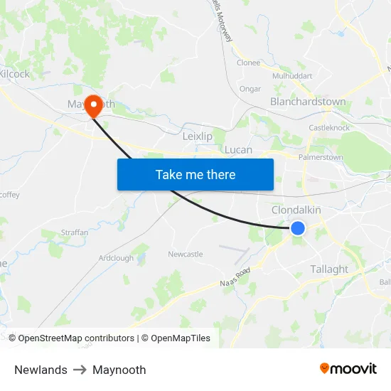 Newlands to Maynooth map