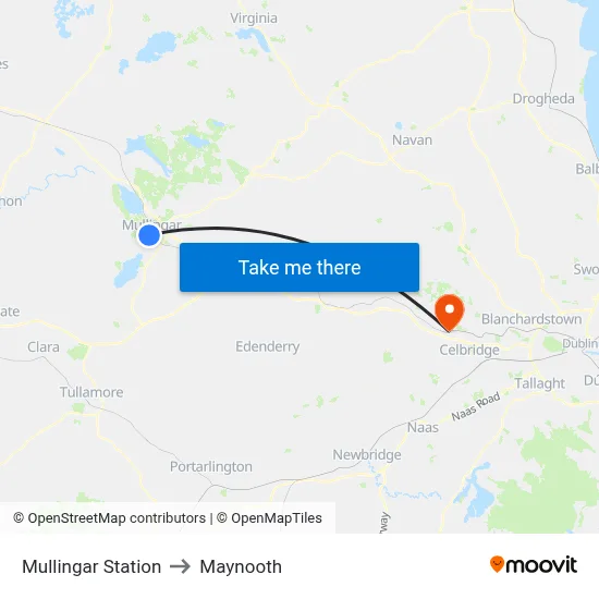Mullingar Station to Maynooth map
