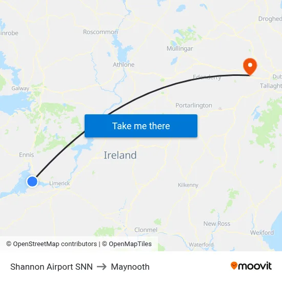 Shannon Airport SNN to Maynooth map