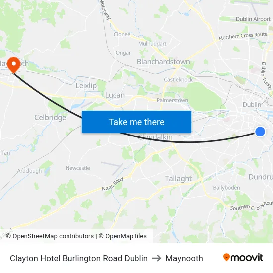 Clayton Hotel Burlington Road Dublin to Maynooth map