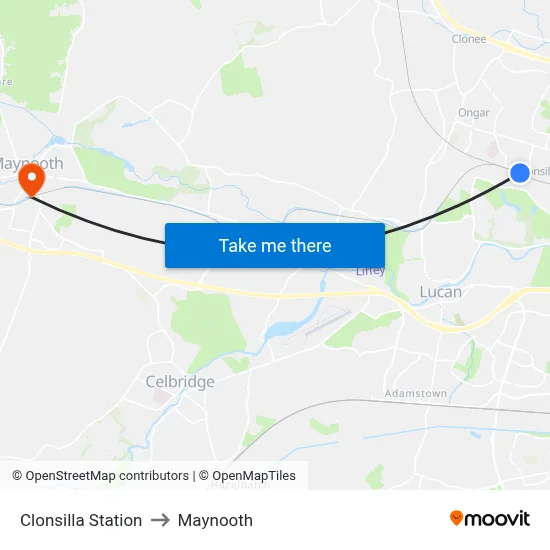 Clonsilla Station to Maynooth map