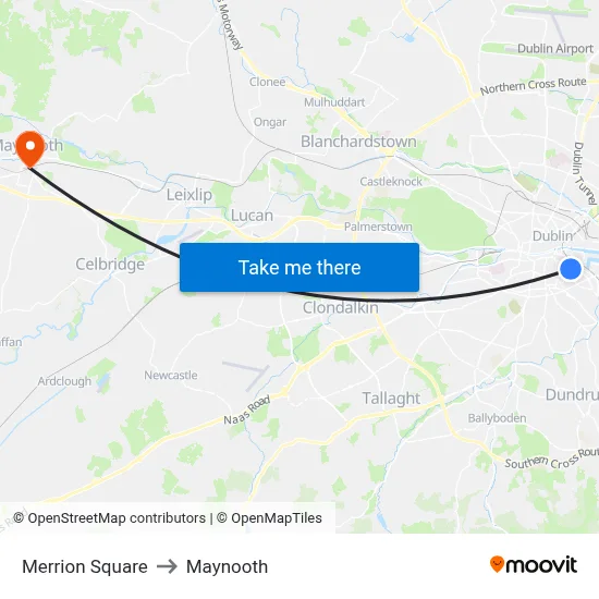 Merrion Square to Maynooth map