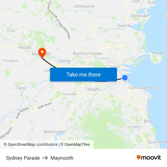 Sydney Parade to Maynooth map