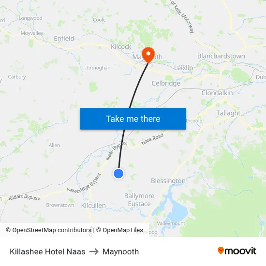 Killashee Hotel Naas to Maynooth map