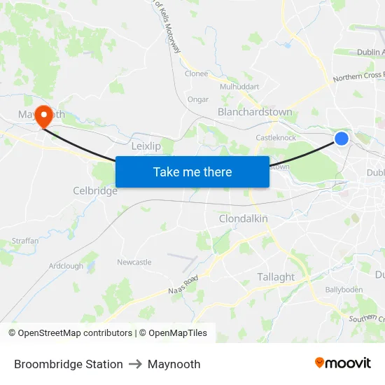 Broombridge Station to Maynooth map