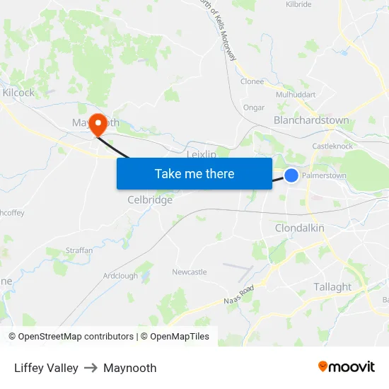 Liffey Valley to Maynooth map