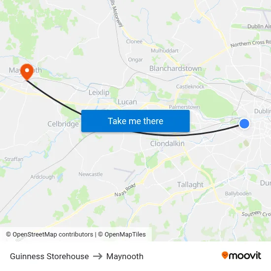 Guinness Storehouse to Maynooth map
