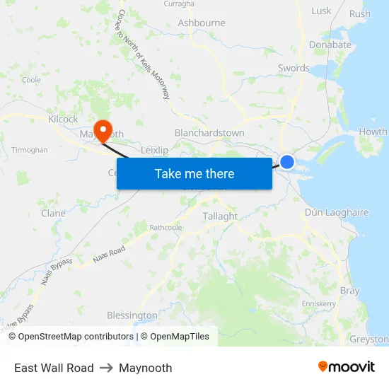 East Wall Road to Maynooth map