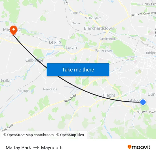 Marlay Park to Maynooth map