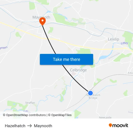 Hazelhatch to Maynooth map