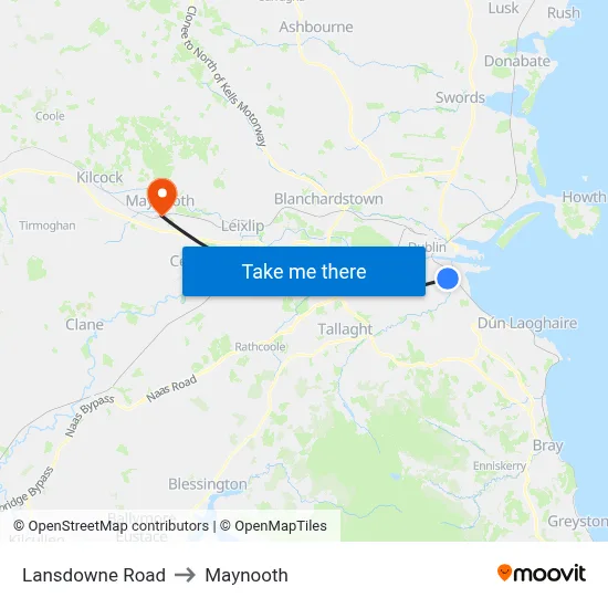 Lansdowne Road to Maynooth map