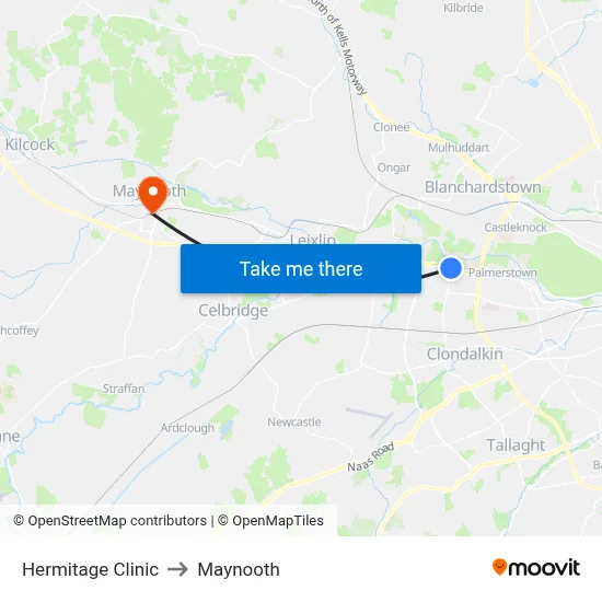 Hermitage Clinic to Maynooth map